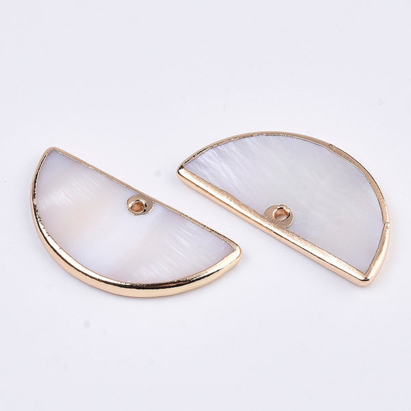 Natural fresh water shell half circle charm with gold detail - pack of 4