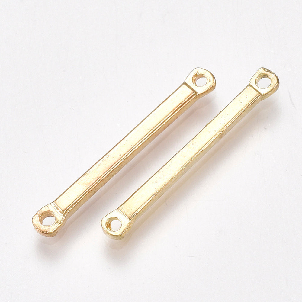 Bright gold plated bar double connector charm 8 x pieces - 2.6cm