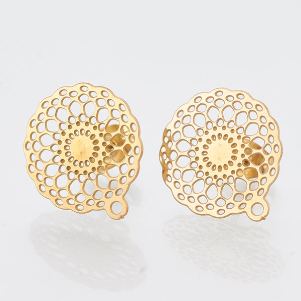 Filigree stainless steel gold plated stud earring post x 8 pieces