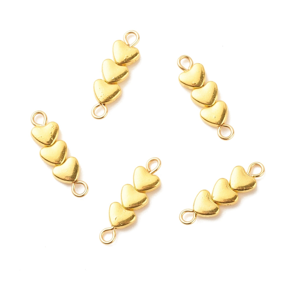 Gold plated 3 heart charm x 6 pieces