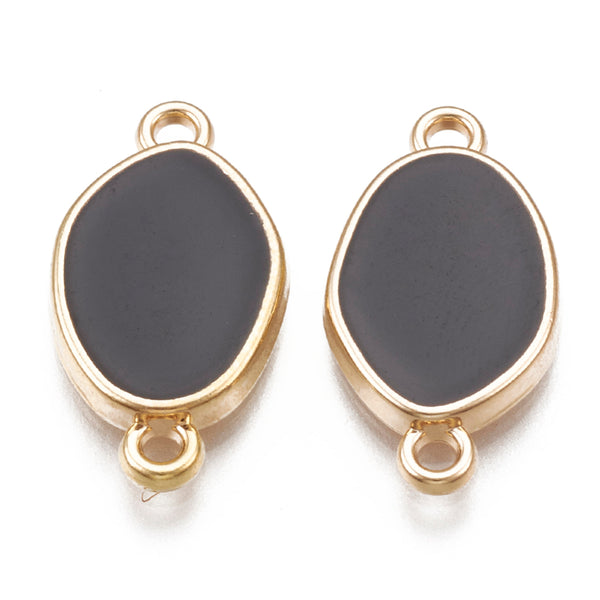 Gold & black enamel oval charms with 2 holes  x 6 pieces