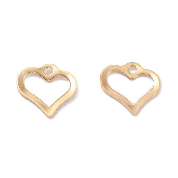 Gold plated stainless steel heart charms x 20 pieces
