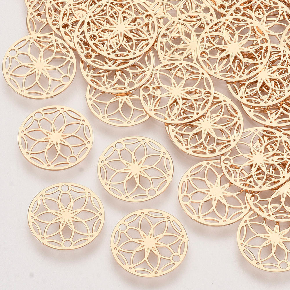 Light gold plated flower filigree charm x 10 pieces