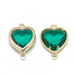 Emerald green bead heart charms x 4