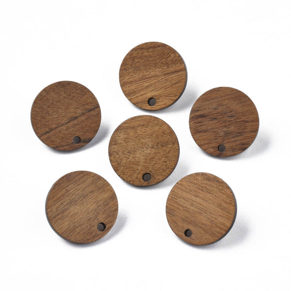 Walnut stud tops with stainless steel posts x 6 pieces - 1.5cm round
