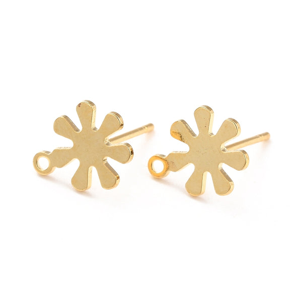 Genuine 19K gold plated 201 stainless steel flower stud tops x 10 pieces
