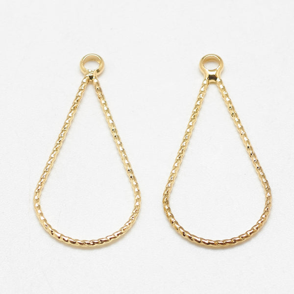 Textured genuine 18K gold plated tear drop charms x 6 pieces