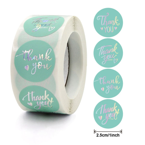 Thank you stickers - Turquoise blue & silver. Roll of 500