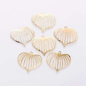 Gold plated heart shape leaf charms  x 10 pieces