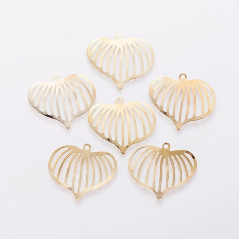 Gold plated heart shape leaf charms  x 10 pieces