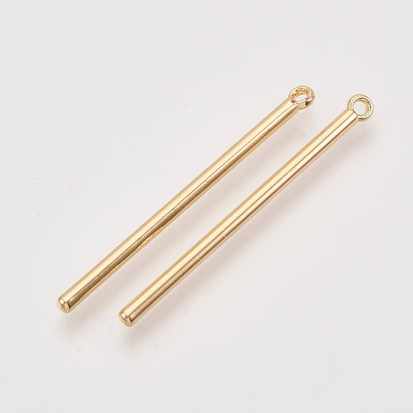 Gold plated 3cm cylinder bar charms x 6 pieces