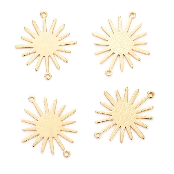 Genuine 14K gold plated textured sun charm x 4 pieces