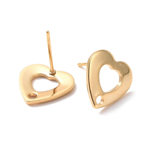 Genuine 24K gold plated heart stainless steel studs tops  x 10 pieces