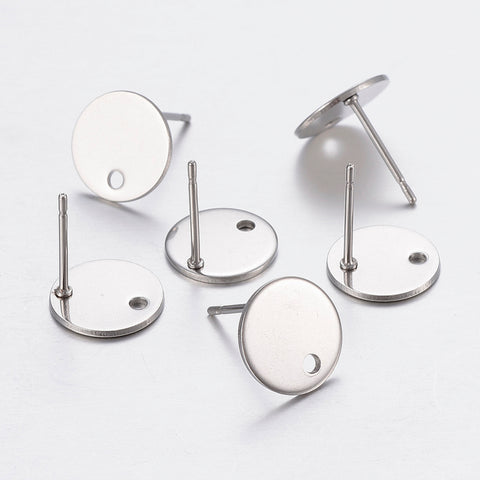 1cm - Stainless steel flat smooth stud earring post - 10 x pieces