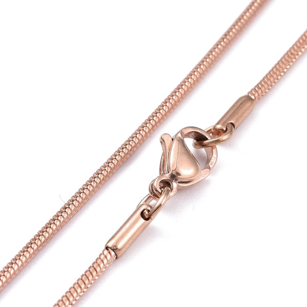 45cm - ROSE GOLD plated stainless steel SNAKE chain with lobster clasp x 1 piece
