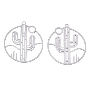 Stainless steel cactus detailed charms  x 6 pieces