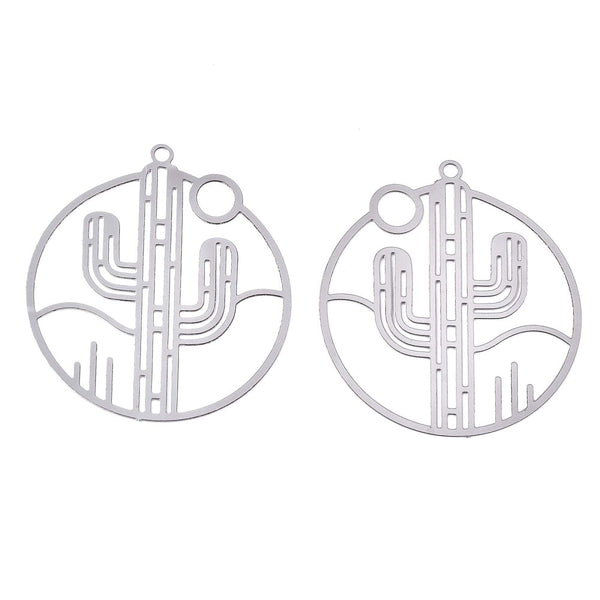 Stainless steel cactus detailed charms  x 6 pieces