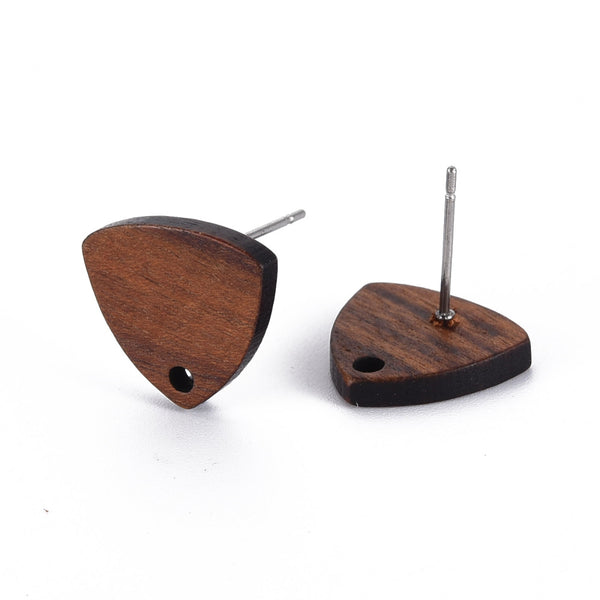 Walnut stud tops with stainless steel posts x 6 pieces - triangle