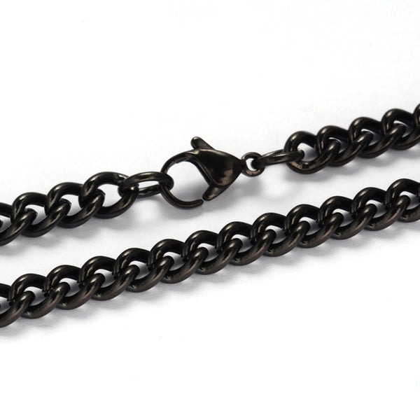 BLACK CHUNKY 60cm plated stainless steel curb chain with lobster clasp x 1 piece