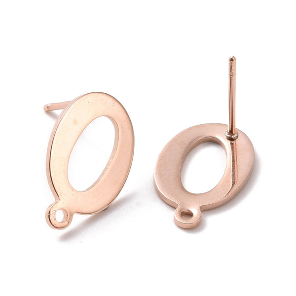 Rose Gold stainless steel oval stud earring posts 10 pieces