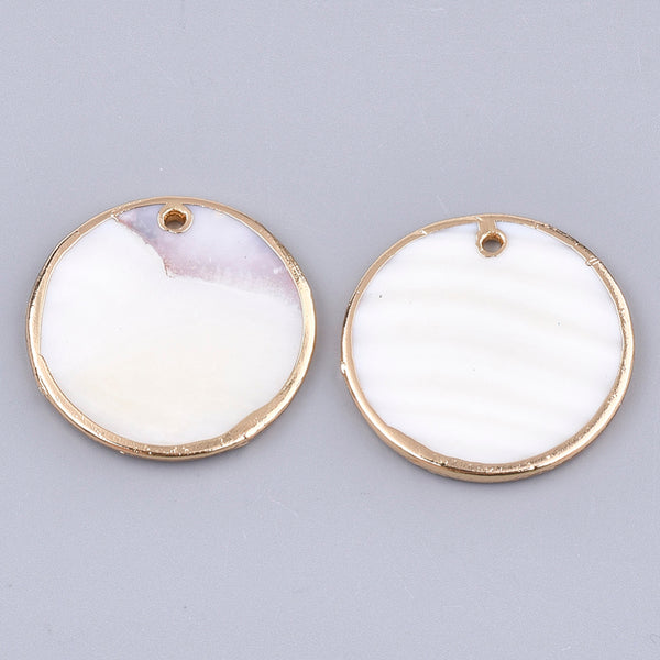 3cm Gold border shell round shape charms - pack of 4