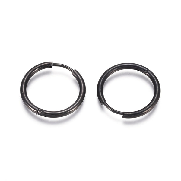 2cm Black stainless steel Huggie hoops - 1 pair