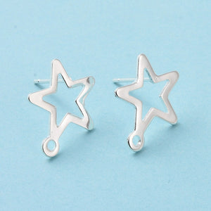 Silver plated star stud tops with 316 surgical stainless steel posts x 8 pieces