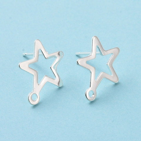 Silver plated star stud tops with 316 surgical stainless steel posts x 8 pieces