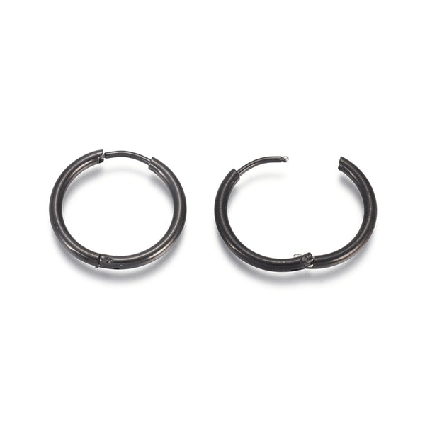 2cm Black stainless steel Huggie hoops - 1 pair