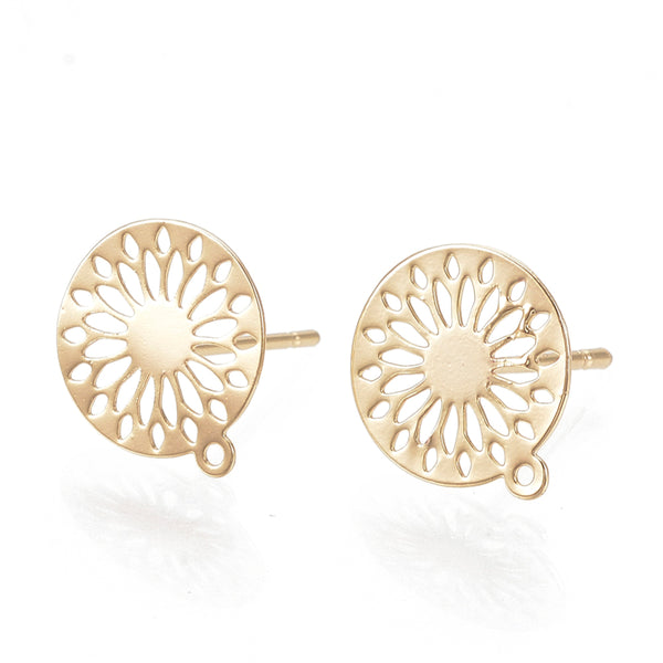 Genuine 18K gold plated Flower detail stud tops x 10 pieces
