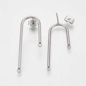 Stainless steel U shape stud tops with backs x 8 pieces (4 pairs)