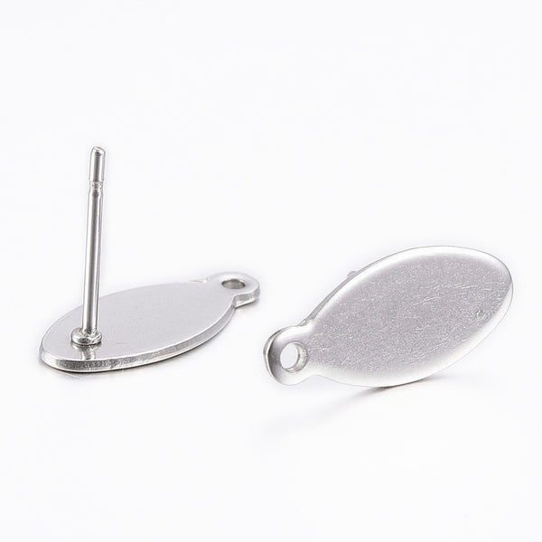 Silver stainless steel oblong stud top - 10 pieces