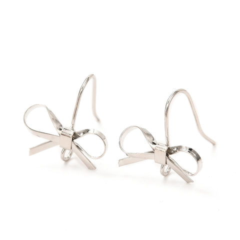 Silver plated detailed Bow hook earring top x 6 pieces