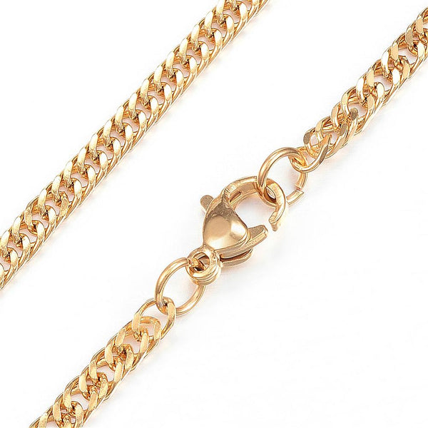 75cm - Gold plated stainless steel CURB chain with lobster clasp x 1 piece