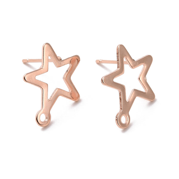 Rose Gold plated Stainless steel open star stud tops x 8 pieces