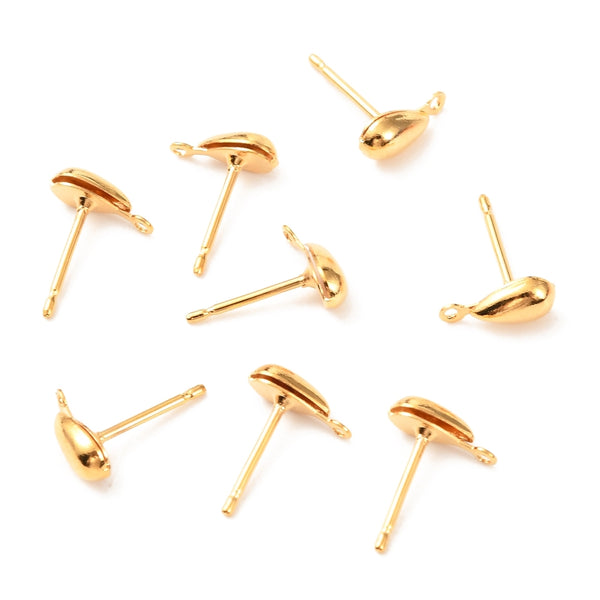 18K small genuine gold plated drop stud tops x 10 pieces