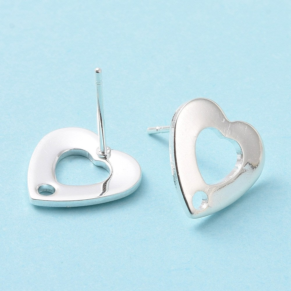 Sterling Silver plated heart stainless steel studs tops  x 8 pieces