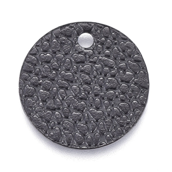 Black plated stainless steel pebble pattern round charms x 6 pieces