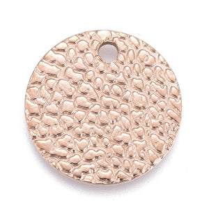 Rose Gold plated stainless steel pebble pattern round charms x 6 pieces