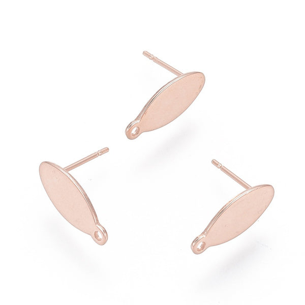 Rose gold plated oblong stainless steel studs tops  x 8 pieces