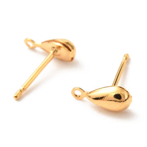 18K small genuine gold plated drop stud tops x 10 pieces