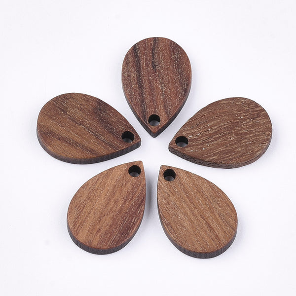 Tear drop shape walnut wood charms/connectors x 6 pieces