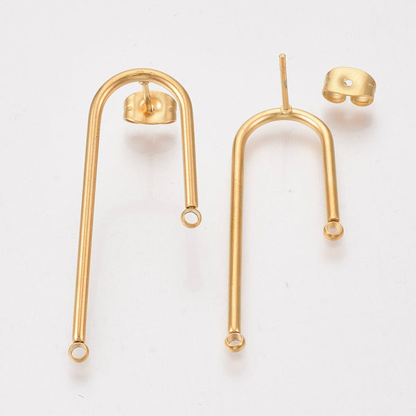Gold plated stainless steel U shape stud tops x 4 pieces