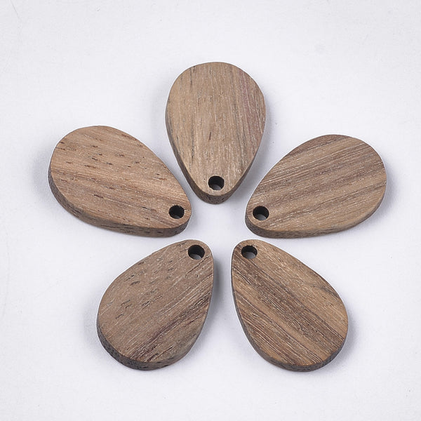 2cm Tear drop shape walnut wood charms/connectors x 6 pieces