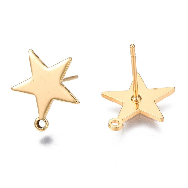 Style 1 - Gold plated genuine 18K gold star stud tops x 8 pieces