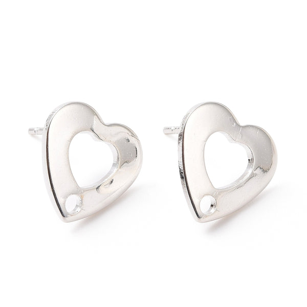 Sterling Silver plated heart stainless steel studs tops  x 8 pieces