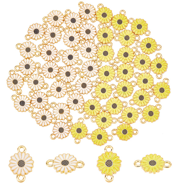 Gold plated enamel flower charm 2 hole connector x 4 pieces YELLOW