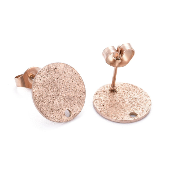 1cm Rose Gold stainless steel sparkle textured pattern stud earring posts & backs 20 x pieces