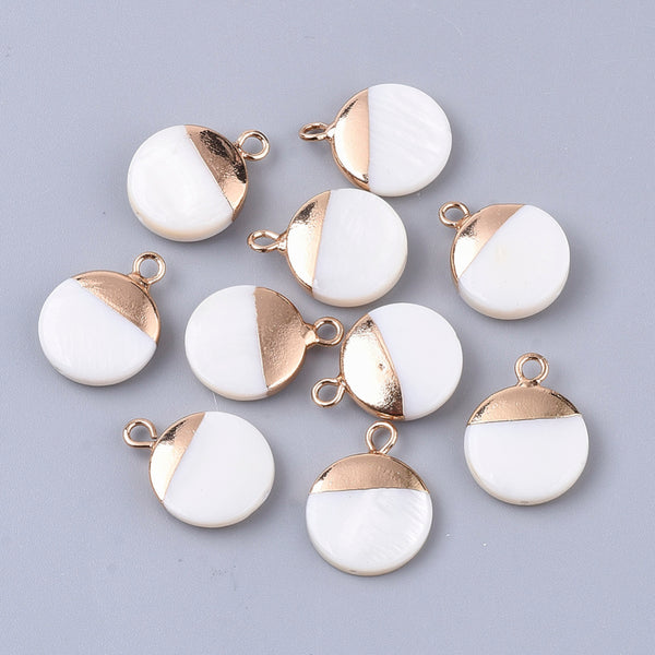 STYLE 2 - Gold border shell round shape charms 1.3cm 1.6cm  - pack of 4