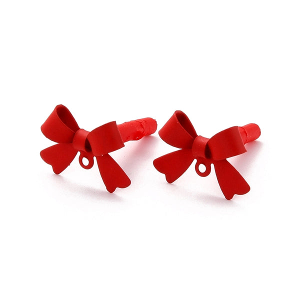 Red bow stud tops - x 4 pieces